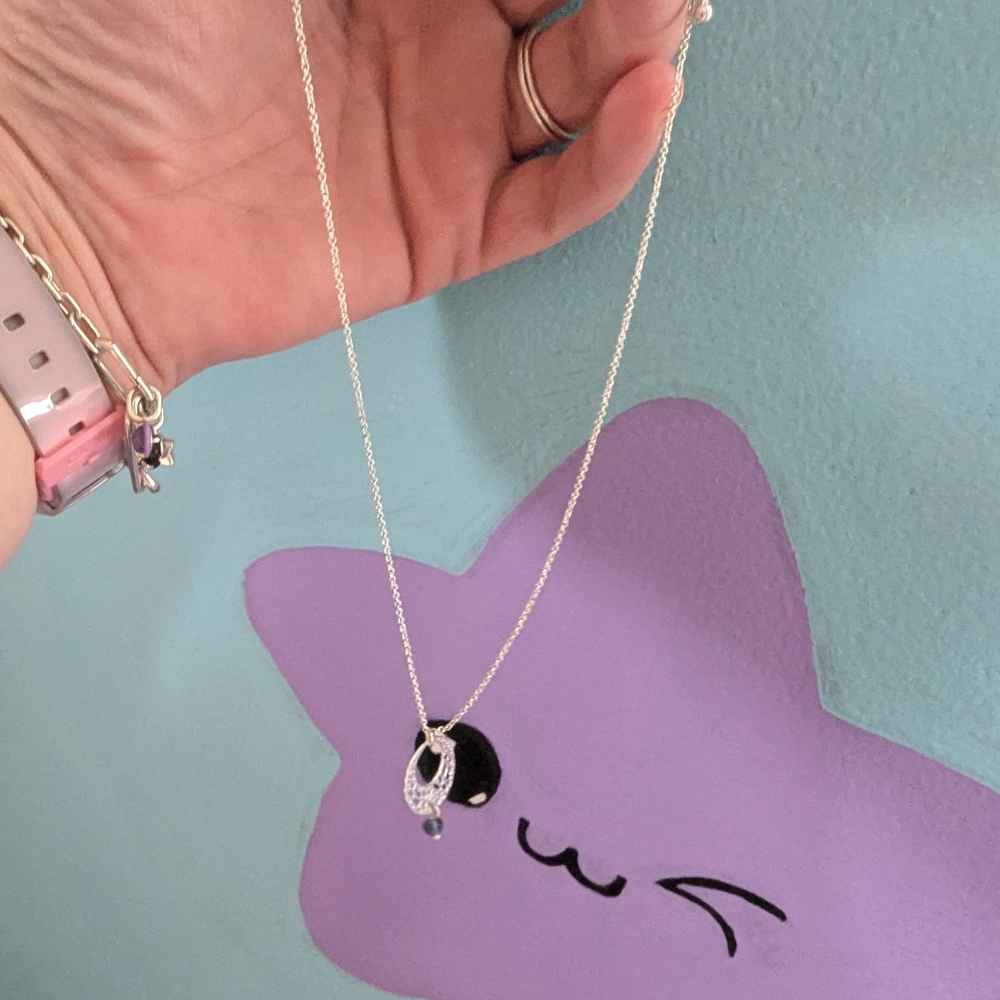 Fat Face Silver Necklace with Black Pendant